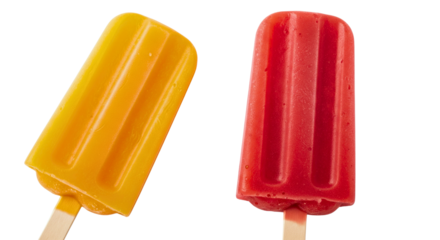 Orange and strawberry popsicles isolated on white background.


