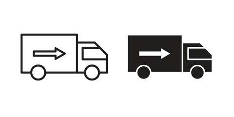 Truck arrow icon vector in simple flat design, outline.