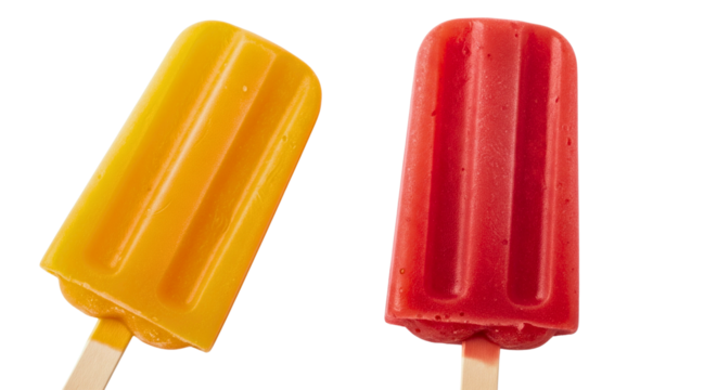 Orange and strawberry popsicles isolated on white background.


