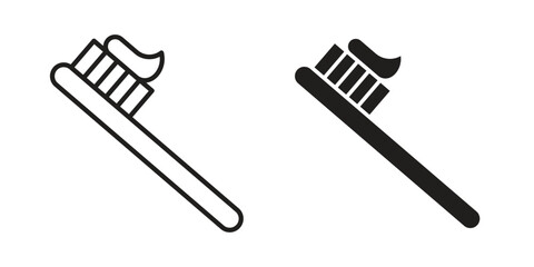 Toothbrush icon vector in simple flat design, outline.