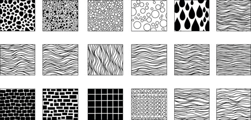 CAD Drawings. Set vector pattern for landscape architecture. Water, grass, stone, stone wall, water drop, water bubble