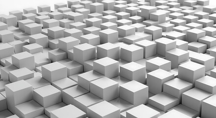 Fototapeta premium Abstract 3D landscape of white cubes rising in a random geometric pattern. Modern technology and data concept background.