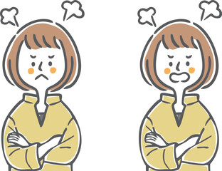 怒っている女性　上半身　ベクター
