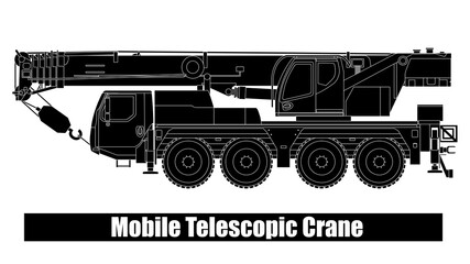 heavy lifting equipment mounted on a wheeled vehicle, equipped with a telescopic boom that can be extended and retracted hydraulically.