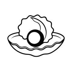 open oyster with pearl outline vector