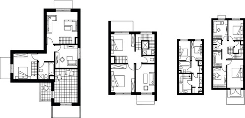 Floor plans of a house. Project of Individual villa, apartment. CAD drawing. Vector illustration
