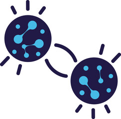 Two interconnected stylized cells or molecules, depicted in blue and dark blue, suggesting a scientific or technological concept.
