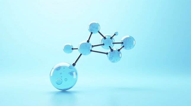 Abstract 3d molecular structure with spheres and lines on blue background