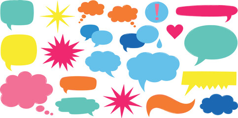 Set of hand-drawn speech bubbles. Speech balloon, frames, stylish, handwritten, doodle