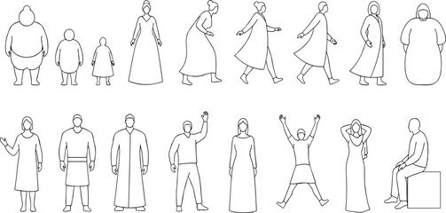 Sketch people illustrations, people vector illustration. Hand drawn, set elements for architecture and landscape design. Sections, Elevations, Floor Plans