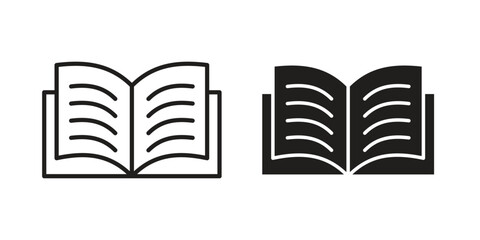 open book icon vector in simple flat design, outline.