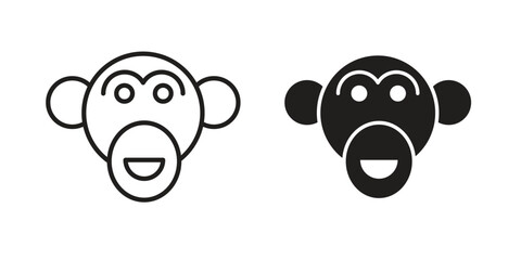 Monkey icon vector in simple flat design, outline.