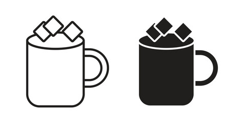 Marshmallows Mug icon vector in simple flat design, outline.