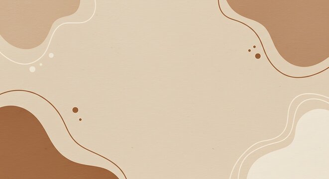 Modern abstract background with organic fluid shapes and lines in earthy neutral brown and beige tones.