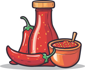 Cartoon illustration of a bottle of chili sauce	
