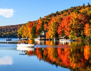Autumnal lake scene with colorful reflections (1)