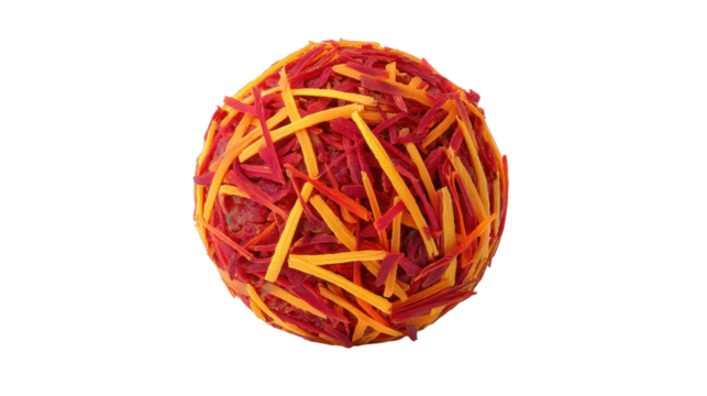 Dried flower ball isolated on transparent background with bright orange and red petals
