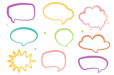 Colorful and hand-drawn outline style! collection of speech chat bubble shapes vector set 