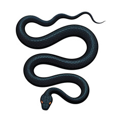 Obraz premium Detailed vector illustration of a coiled black snake with menacing orange eyes. Mystical dark serpent design element isolated on a white background.