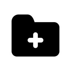 Fototapeta premium Black solid glyph icon representing the creation of a new folder or adding a directory, a common UI element for file management and organization.