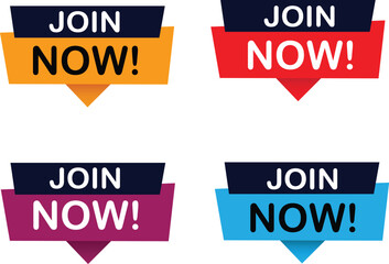 Join now button vector set colorful promotion banner design