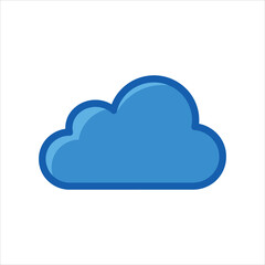 Blue cloud graphic with thick dark blue outline on white background weather symbol