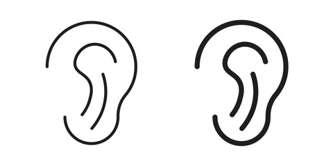 Ear icon vector in simple flat design, outline.