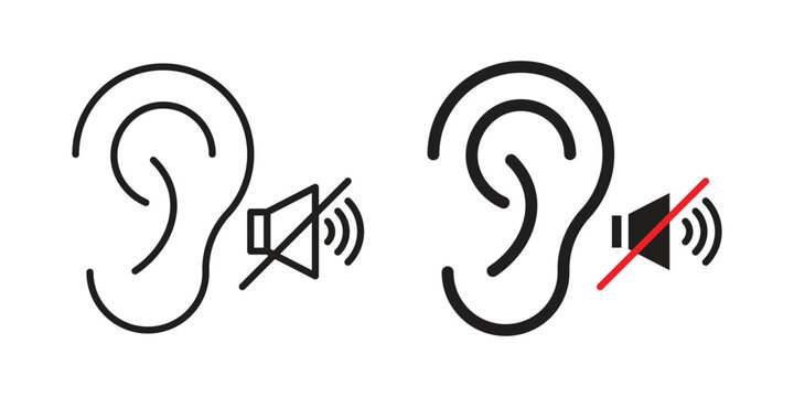 Ear deaf icon vector in simple flat design, outline.