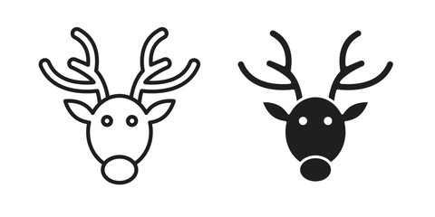 Deer rudolph icon vector in simple flat design, outline.