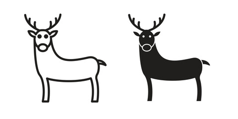 Deer icon vector in simple flat design, outline.