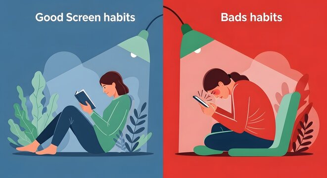 Good Vs Bad Screen Habits Illustration