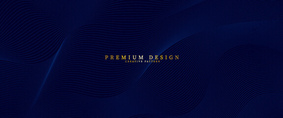 Elegant dark blue abstract background with fine flowing lines and premium text. Perfect for luxury branding, modern presentations, and professional design use.