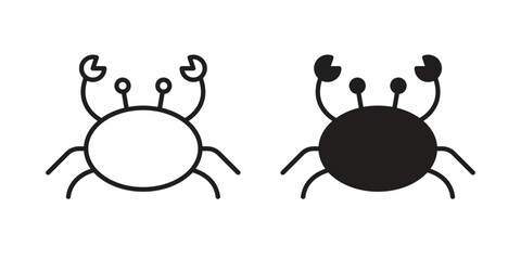 Crab icon vector in simple flat design, outline.