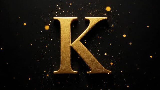 A gold letter K on a simple black background