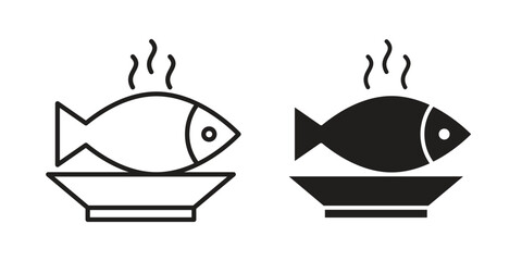 Cooked fish icon vector in simple flat design, outline.