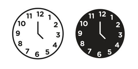 Clock face icon vector in simple flat design, outline.