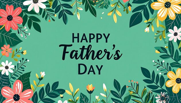 Festive Father's Day illustration with floral accents on a vibrant green background - Powered by Adobe