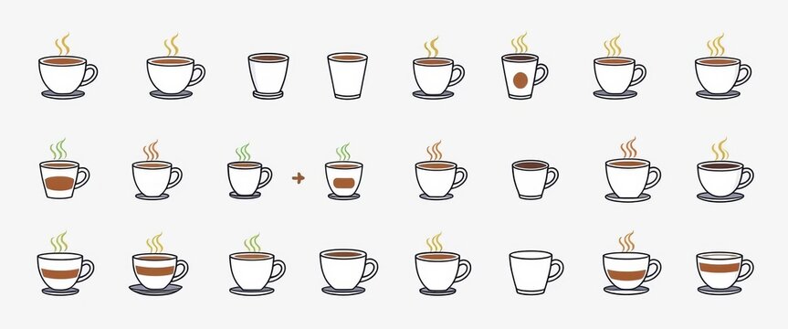 Set of coffee cup line icons, various styles and sizes for branding, menu, website design,  cup of coffee, coffee cup - Powered by Adobe