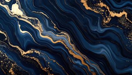 Abstract marbled ink design in dark indigo and metallic bronze with flowing gold accents and a luxury texture background