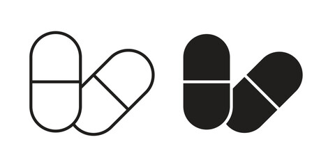 Capsules icon vector in simple flat design, outline.