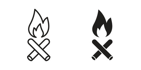 Campfire icon vector in simple flat design, outline.