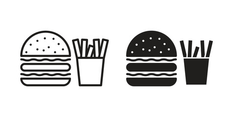 Burger Fries icon vector in simple flat design, outline.