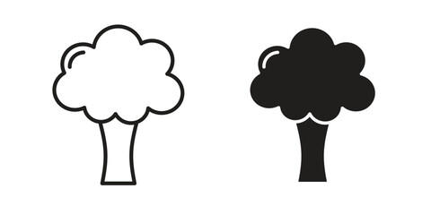 Broccoli icon vector in simple flat design, outline.