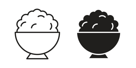 Bowl rice icon vector in simple flat design, outline.