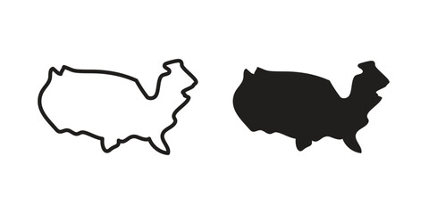 America map icon vector in simple flat design, outline.