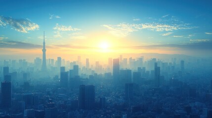 City skyline sunrise view