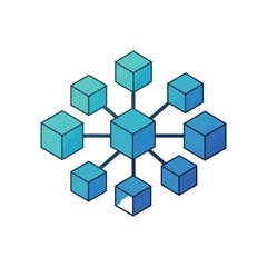 Fototapeta premium Network of blue cubes connected by lines on white background connection technology