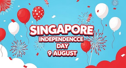 Singapore Independence Day Celebration: Balloons, Fireworks, and Festive Design