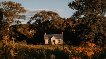 Rustic farmhouse nestled amidst a serene landscape.