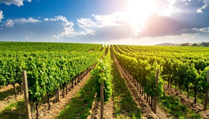 Lush vineyard landscape under a vibrant sky